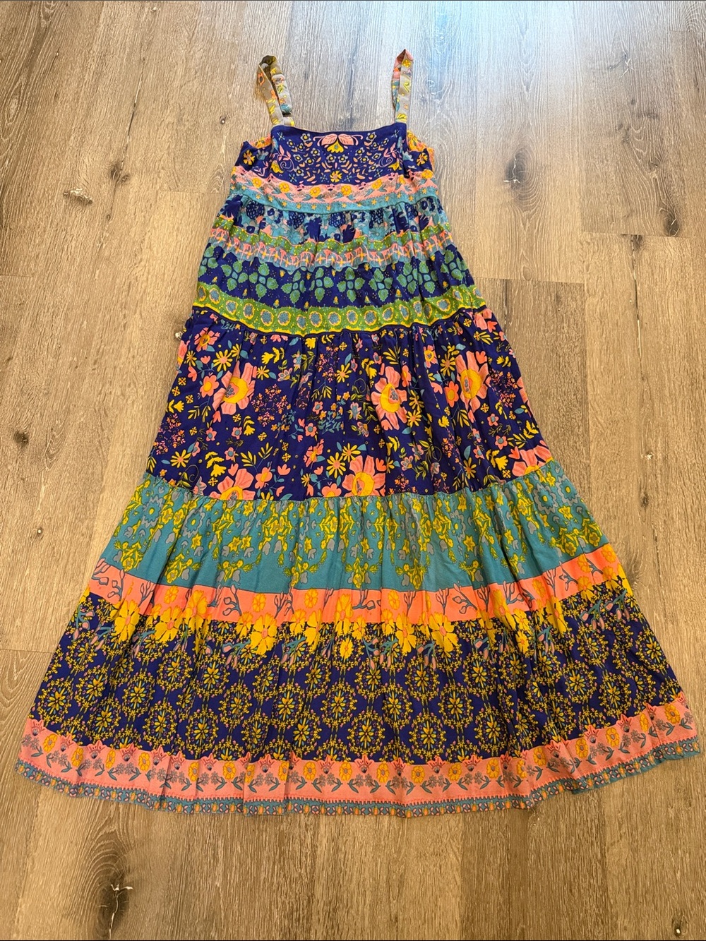 NATURAL LIFE Navy Floral & Multi-Color Boho Tiered Maxi Dress